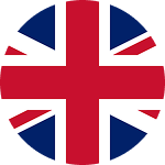 Circular icon of the United Kingdom flag with red, white, and blue Saint George's Cross design.